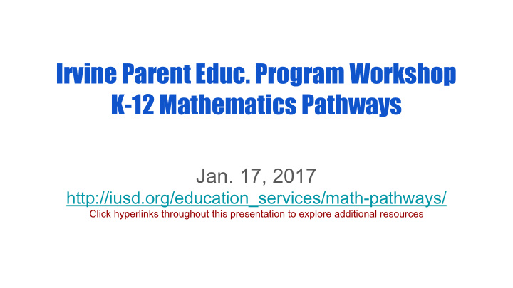 irvine parent educ program workshop k 12 mathematics