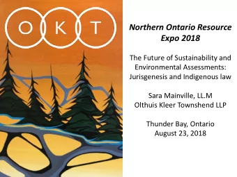 Expo 2018  The Future of Sustainability and  Environmental Assessments:  Jurisgenesis and