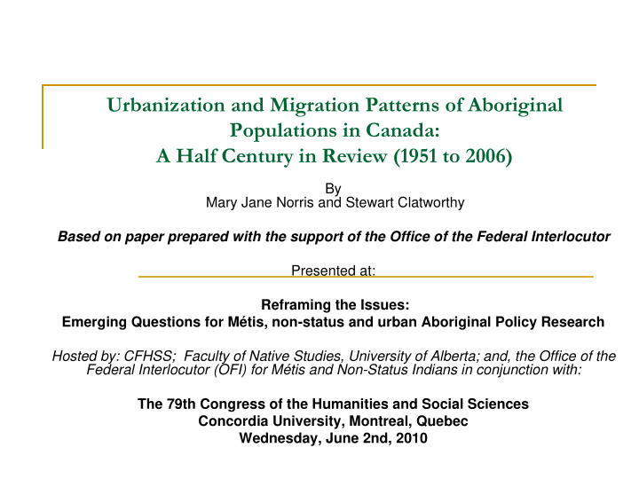 urbanization and migration patterns of aboriginal