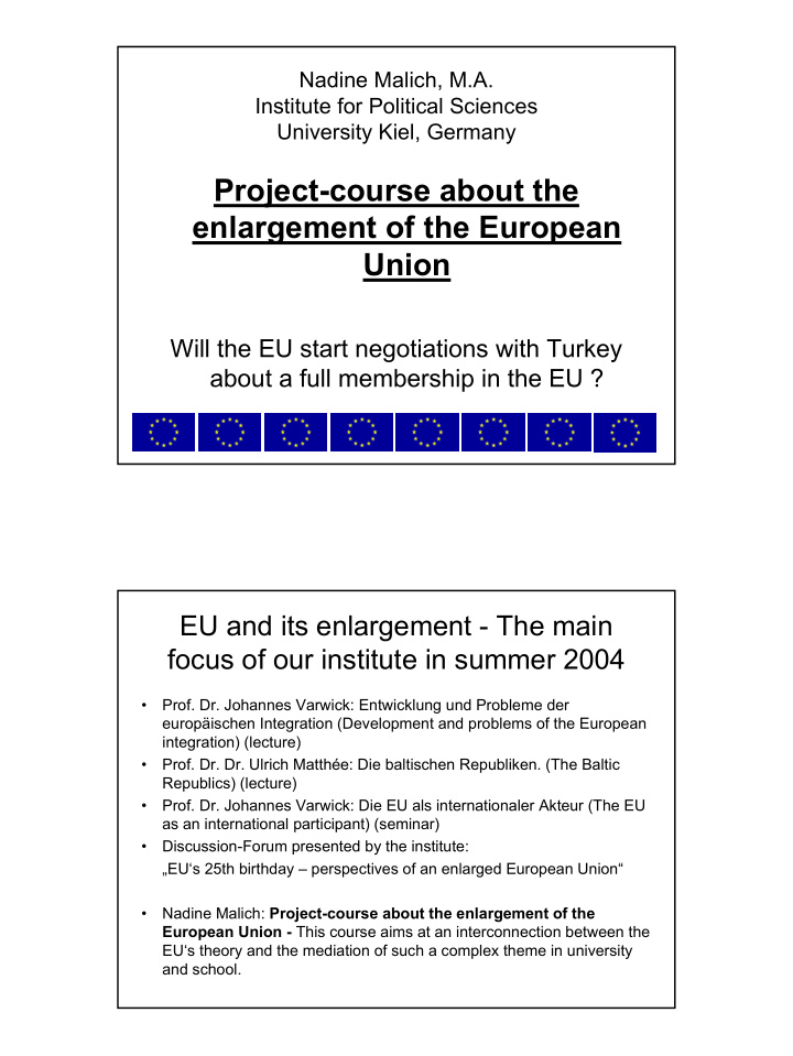project course about the enlargement of the european union