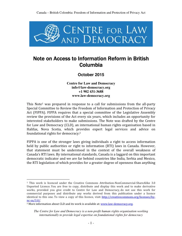 note on access to information reform in british note on
