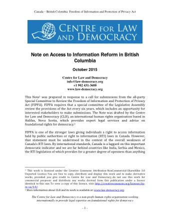 Note on Access to Information Reform in British  Note on Access to Information Reform in British