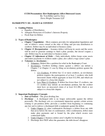 CCIM Presentation: How Bankruptcies Affect Distressed Assets  By: Tom Hillier and Ivy Grey  Davis
