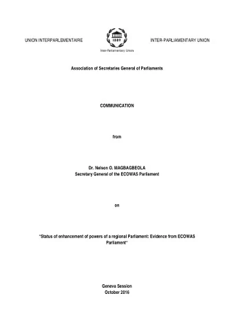 UNION INTERPARLEMENTAIRE  INTER-PARLIAMENTARY UNION  Association of Secretaries General of
