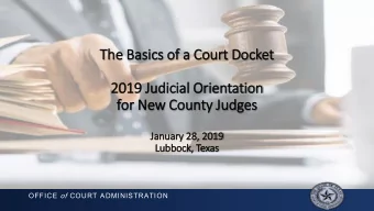 The B  e Basics o  of a Cou  ourt D  t Dock  cket  2019 Ju  Judicial O  Orientation  for  or N  New
