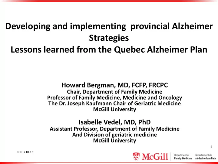 developing and implementing provincial alzheimer