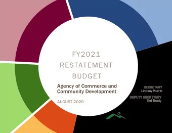 FY20 21  RESTATEMENT  Budget  Agency of Commerce and SeCretAry  Community Development  Lindsay