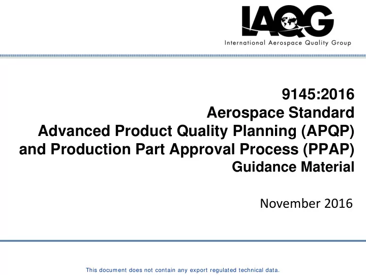9145 2016 aerospace standard advanced product quality