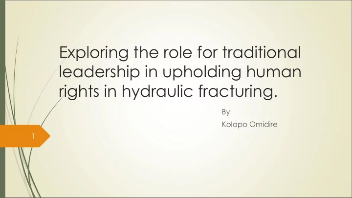 exploring the role for traditional