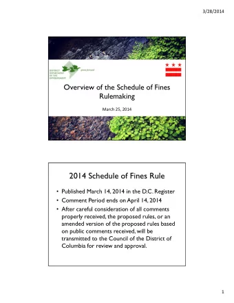 2014 Schedule of Fines Rule  Published March 14, 2014 in the D.C. Register  Comment Period