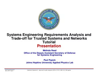 Presentation  Melinda Reed  Office of the Deputy Assistant Secretary of Defense  for Systems