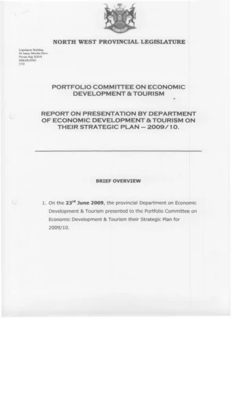 INTRODUCTION  The Department of Economic Development &amp; Tourism has been allocated R 288 021,000