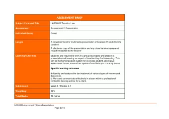 ASSESSMENT BRIEF Subject Code and Title  LAW 6001 Taxation Law Assessment  Assessment 2: