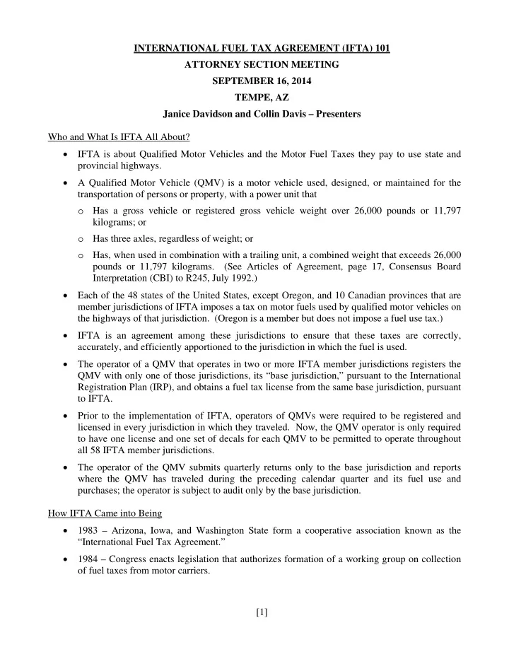 international fuel tax agreement ifta 101 attorney