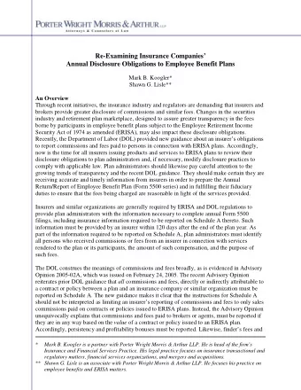 Re-Examining Insurance Companies Annual Disclosure Obligations to Employee Benefit Plans  Mark