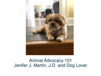 Animal Advocacy 101  Jenifer J. Martin, J.D. and Dog Lover  Tonights Agenda  Basics of