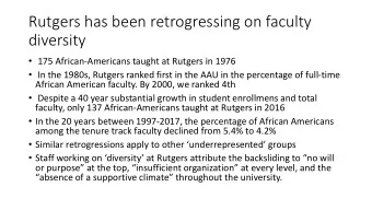 diversity  175 African-Americans taught at Rutgers in 1976  In the 1980s, Rutgers ranked