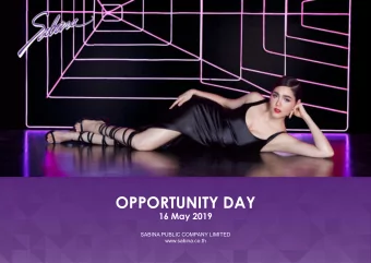 OPPORTUNITY DAY  16 May 2019  SABINA PUBLIC COMPANY LIMITED  www.sabina.co.th  AGENDA  01  03  04