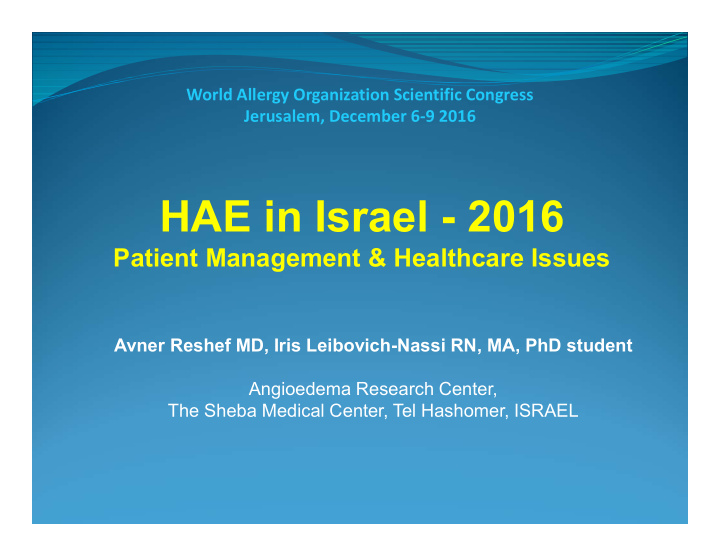 hae in israel 2016