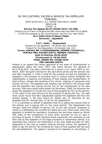 IN THE CUSTOMS, EXCISE &amp; SERVICE TAX APPELLATE  TRIBUNAL,  WEST BLOCK NO.2, R.K. PURAM, NEW