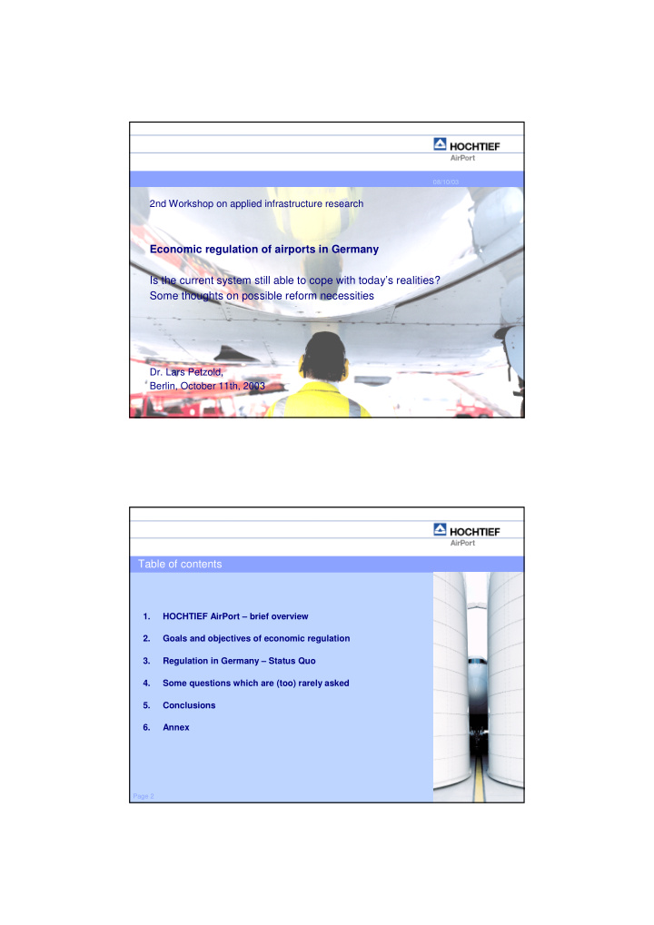 economic regulation of airports in germany is the current