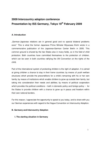 2009 Intercountry adopton conference Presentation by ISS Germany, Tokyo 19 th February 2009  A.