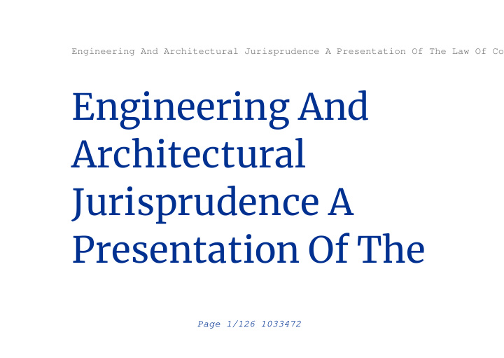 engineering and architectural jurisprudence a