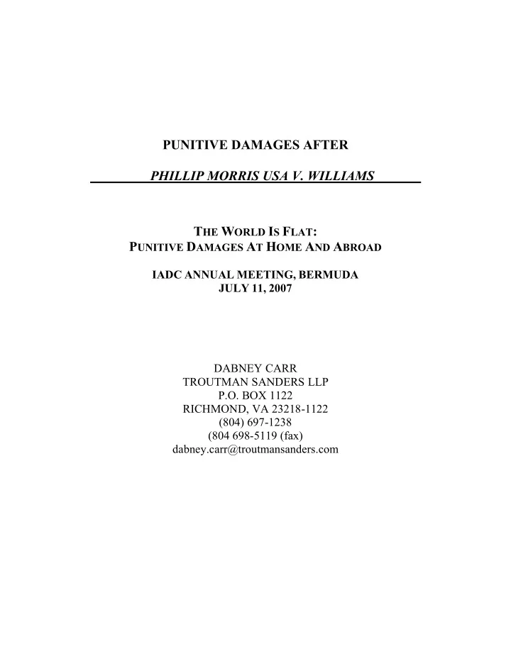 punitive damages after phillip morris usa v williams t he