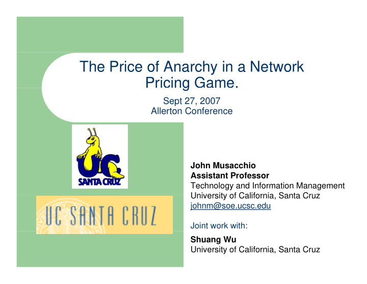 the price of anarchy in a network pricing game g