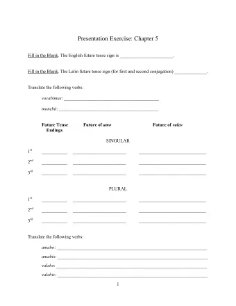 Presentation Exercise: Chapter 5  Fill in the Blank. The English future tense sign is