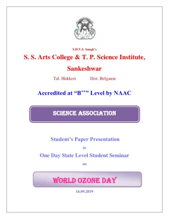 on Students Paper Presentation  in  One Day State Level Student Seminar  on  WORL  WORLD O  D