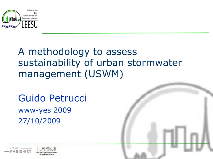 a methodology to assess sustainability of urban