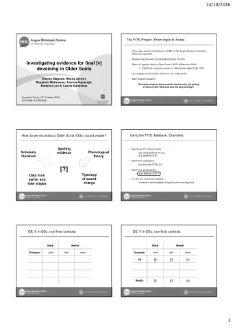 [?]  [?]  Diachronic (progressive)    e.g. reflexes of OE /f/  -  Typology  Data from  of sound