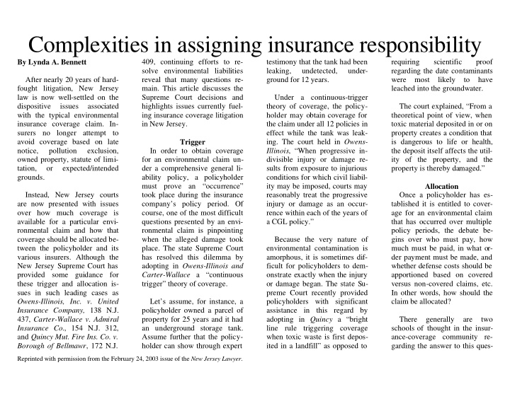 complexities in assigning insurance responsibility