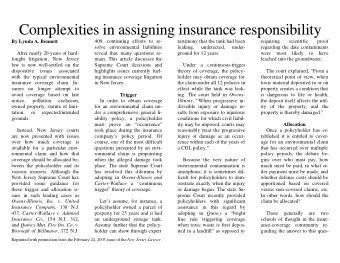 Complexities in assigning insurance responsibility  409, continuing efforts to re-  testimony that
