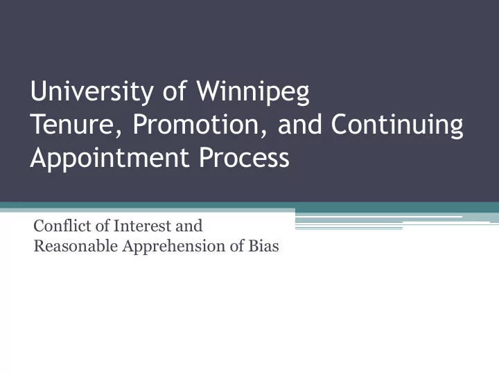 university of winnipeg tenure promotion and continuing