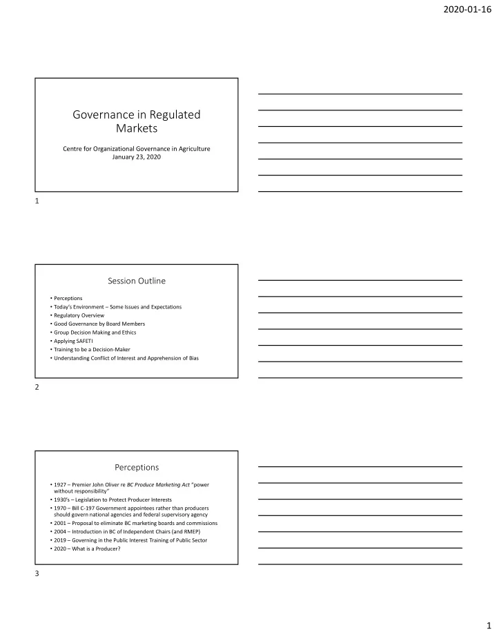 governance in regulated markets