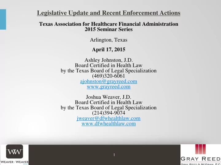 legislative update and recent enforcement actions