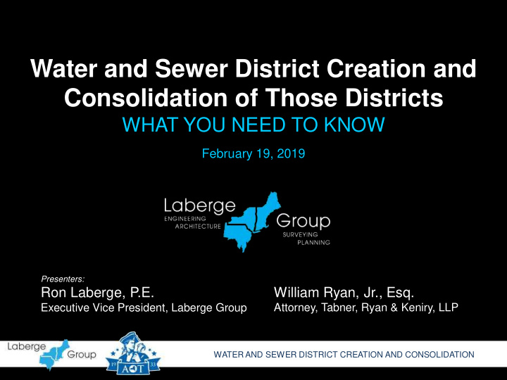water and sewer district creation and consolidation of
