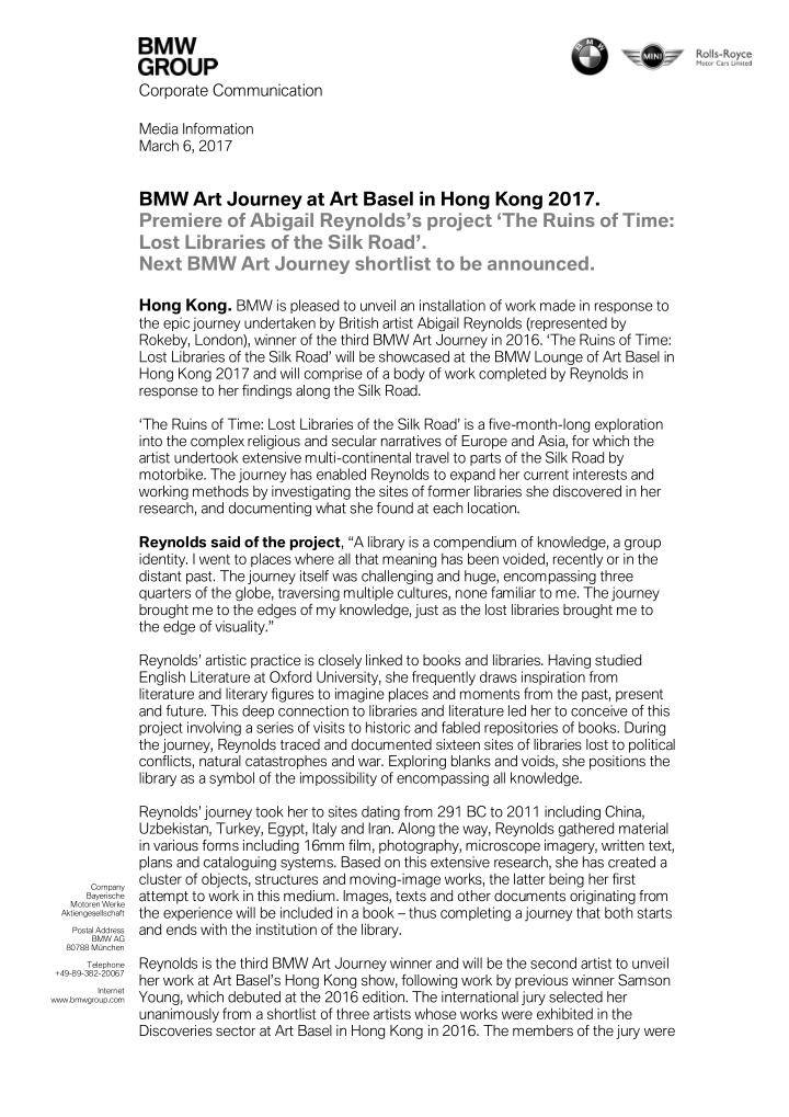 bmw art journey at art basel in hong kong 2017 premiere
