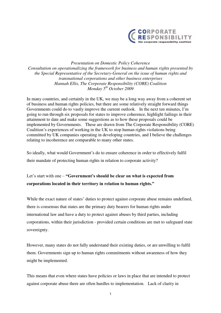 presentation on domestic policy coherence consultation on