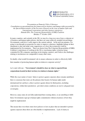 Presentation on Domestic Policy Coherence  Consultation on operationalizing the framework for