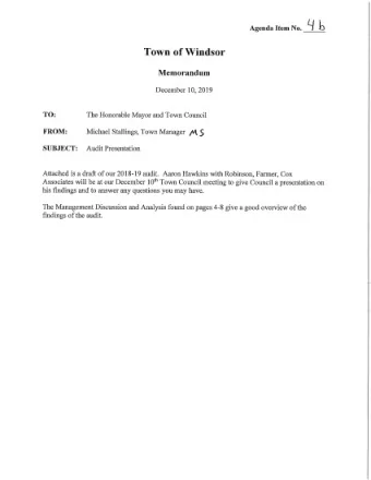 Agenda Item No. LJ b Town of Windsor  Memorandum  December 10, 2019  TO:  The Honorable Mayor and