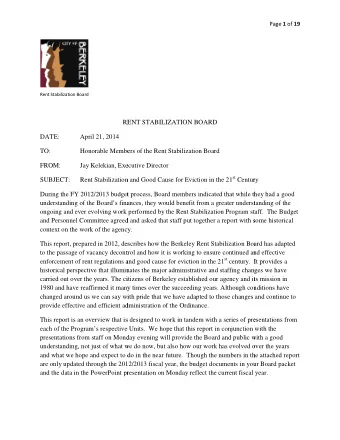 Page 1 of 19  Rent Stabilization Board  RE  RENT STABILIZATION BOARD  DATE:  April 21, 2014  TO: