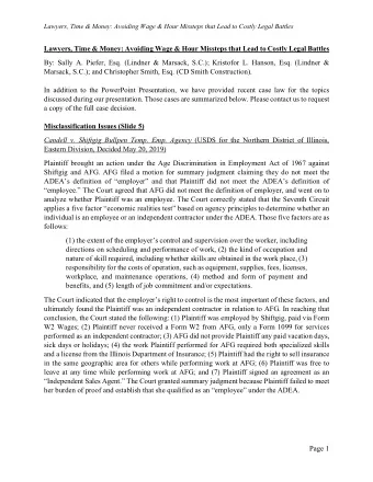 Lawyers, Time &amp; Money: Avoiding Wage &amp; Hour Missteps that Lead to Costly Legal Battles  By: