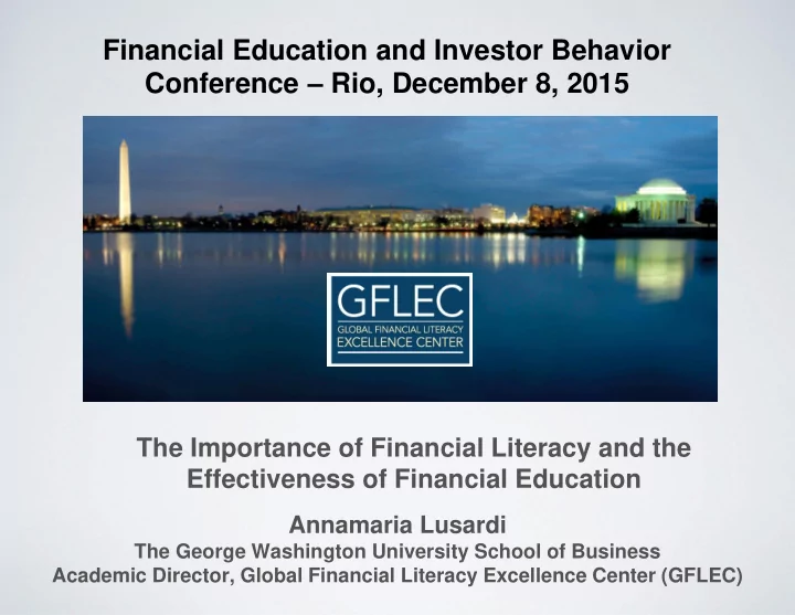 financial education and investor behavior conference rio