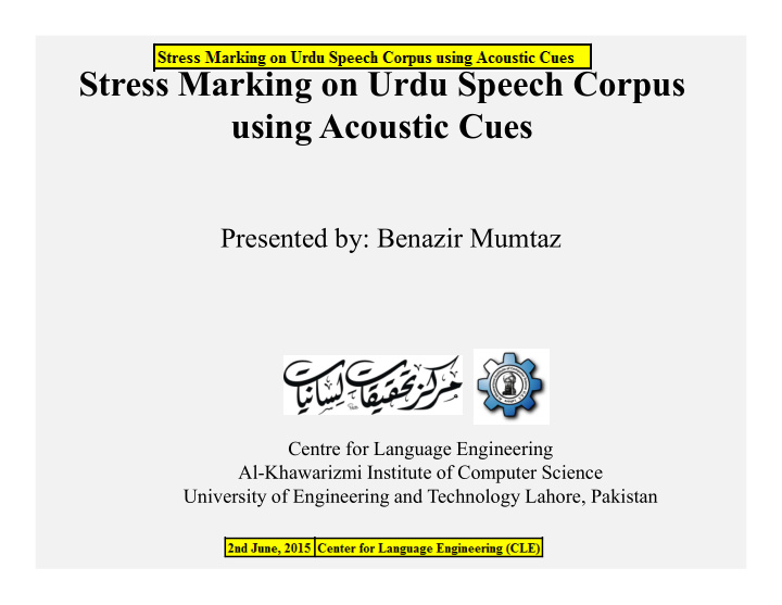 stress marking on urdu speech corpus using acoustic cues