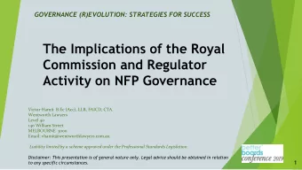 The Implications of the Royal  Commission and Regulator  Activity on NFP Governance  Victor Hamit