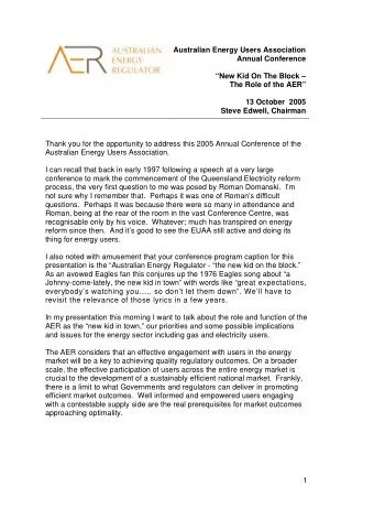 Thank you for the opportunity to address this 2005 Annual Conference of the  Australian Energy