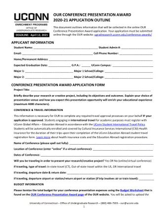 OUR CONFERENCE PRESENTATION AWARD 2020-21 APPLICATION OUTLINE  This document outlines information
